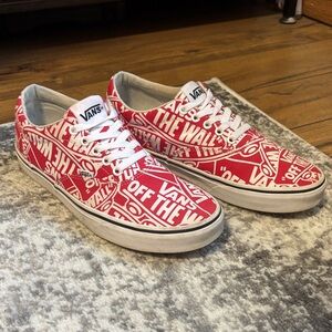 Vans Red and White Graphic Sneakers